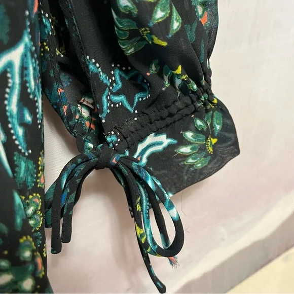 H&M Conscious Beach Cover Up Women Size 12 Floral Drawstring Long Ruffle Sleeve - Picture 11 of 16